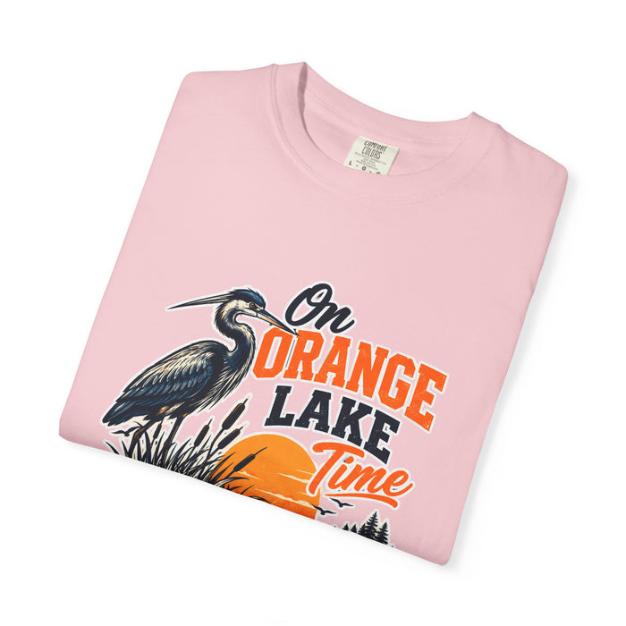 On Orange Lake Time T-Shirt — Vintage Heron Sunset Lake Tee