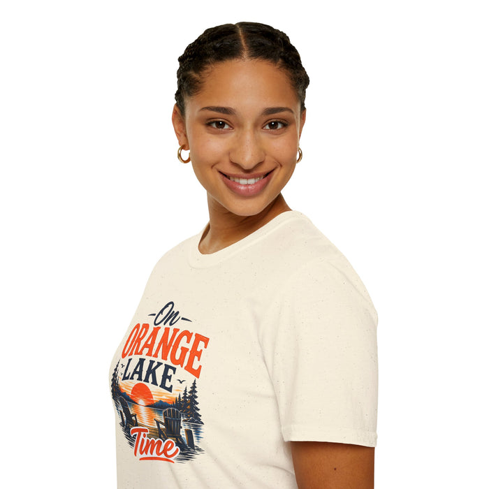 On Orange Lake T-Shirt — Retro Sunset Lake Graphic Tee