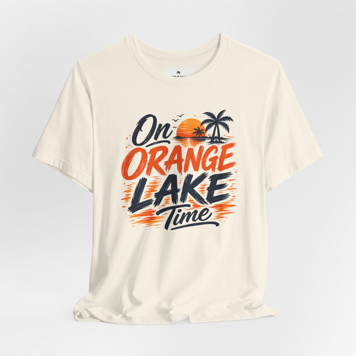 On Orange Lake Time T‑Shirt — Retro Sunset Palm Lake Shirt