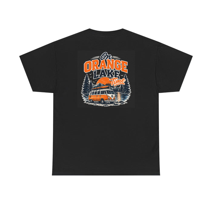 Vintage Camper T-Shirt — "On Orange Lake" Retro Van Tee