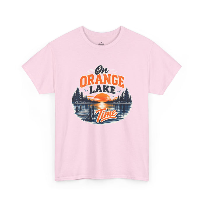 Lake T-Shirt — "On Orange Lake Time" Retro Sunset Fishing Tee