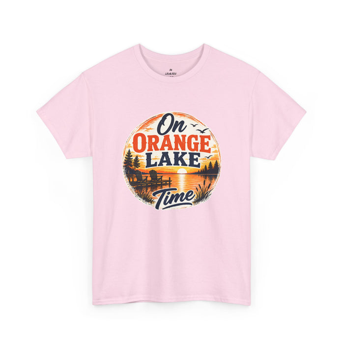 Lake T-Shirt — "On Orange Lake Time" Retro Sunset Tee