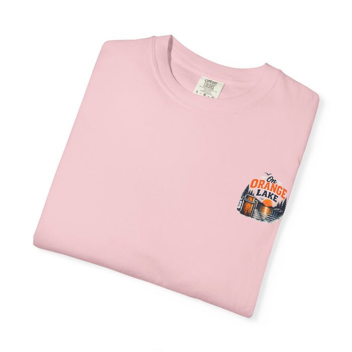 On Orange Lake T-Shirt — Retro Lake Sunset Graphic Tee