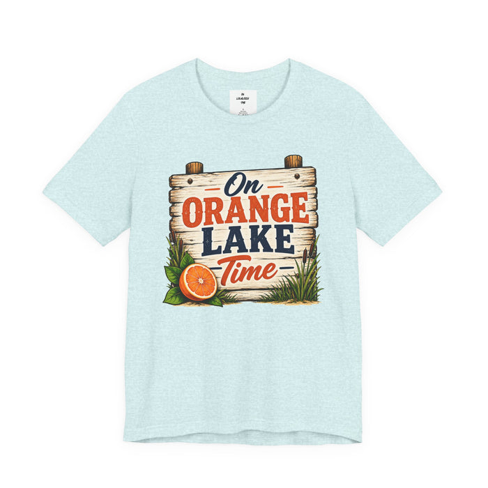 On Orange Lake Time T‑Shirt — Vintage Lakeside Orange Slice Tee