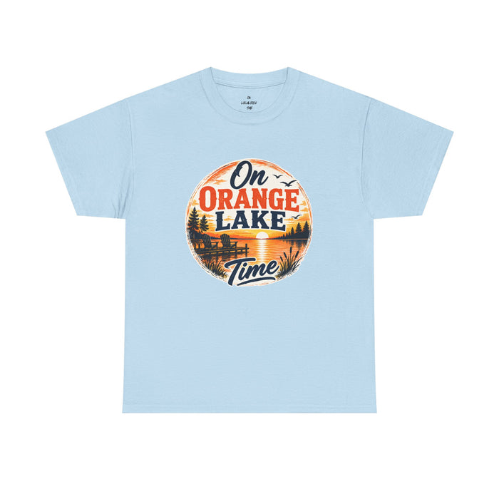 Lake T-Shirt — "On Orange Lake Time" Retro Sunset Tee