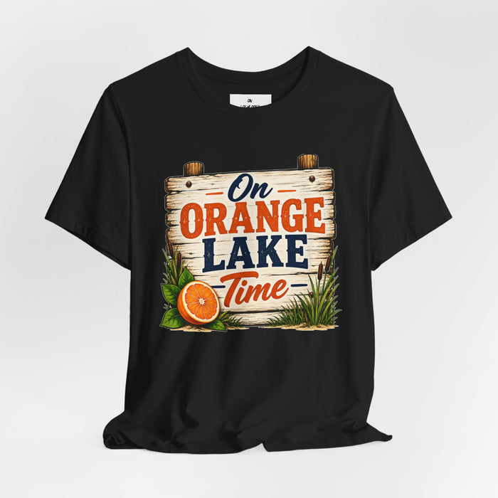 On Orange Lake Time T‑Shirt — Vintage Lakeside Orange Slice Tee