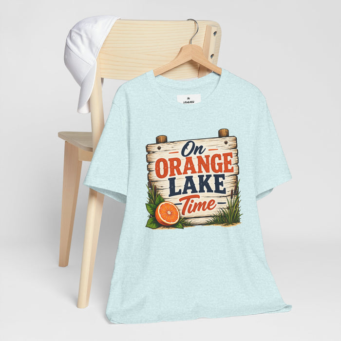 On Orange Lake Time T‑Shirt — Vintage Lakeside Orange Slice Tee