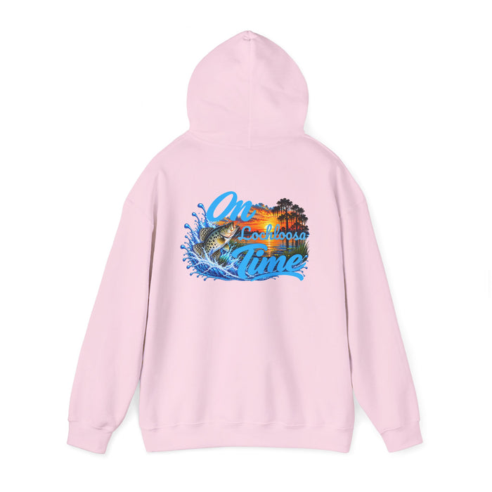 Hoodie — "On [Your Lake] Time" Personalized Sunset Crappie (Back Design)