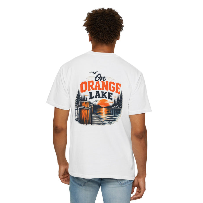 On Orange Lake T-Shirt — Retro Lake Sunset Graphic Tee