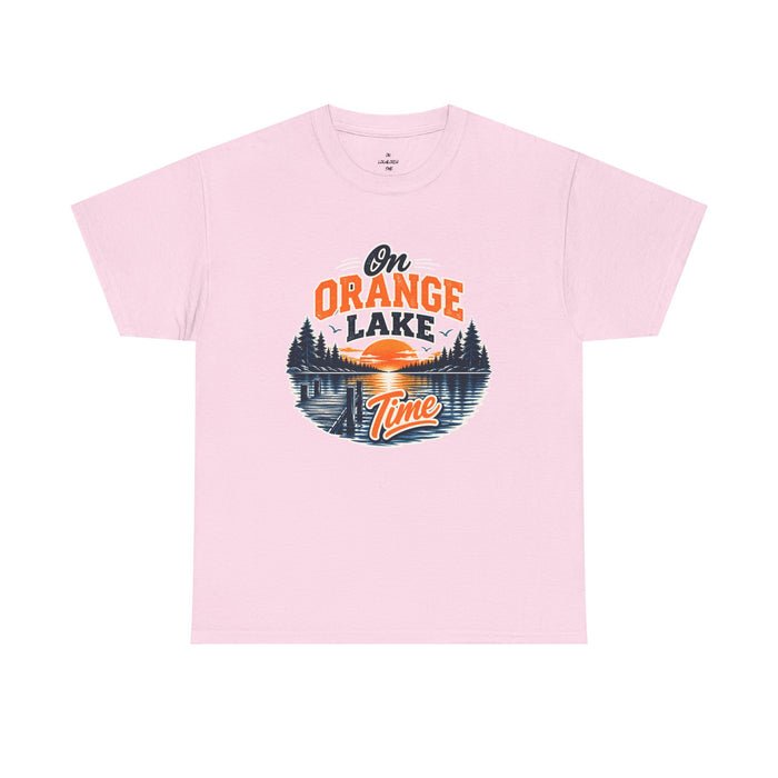 Lake T-Shirt — "On Orange Lake Time" Retro Sunset Fishing Tee