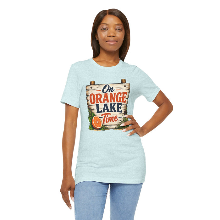 On Orange Lake Time T‑Shirt — Vintage Lakeside Orange Slice Tee