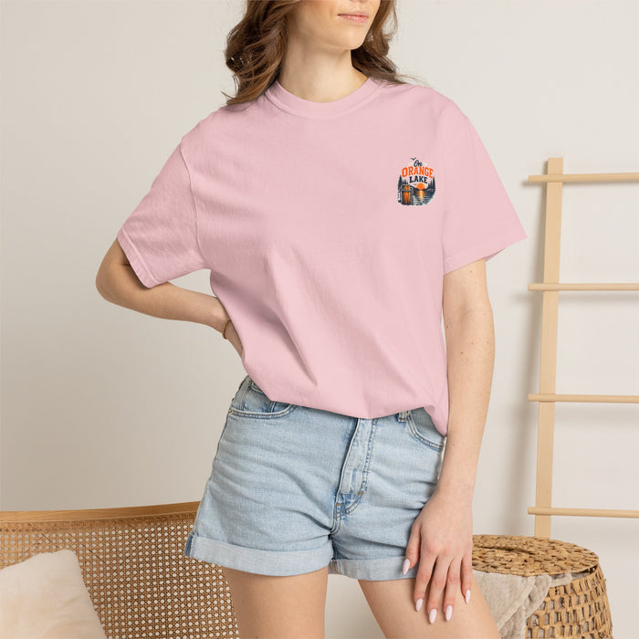 On Orange Lake T-Shirt — Retro Lake Sunset Graphic Tee