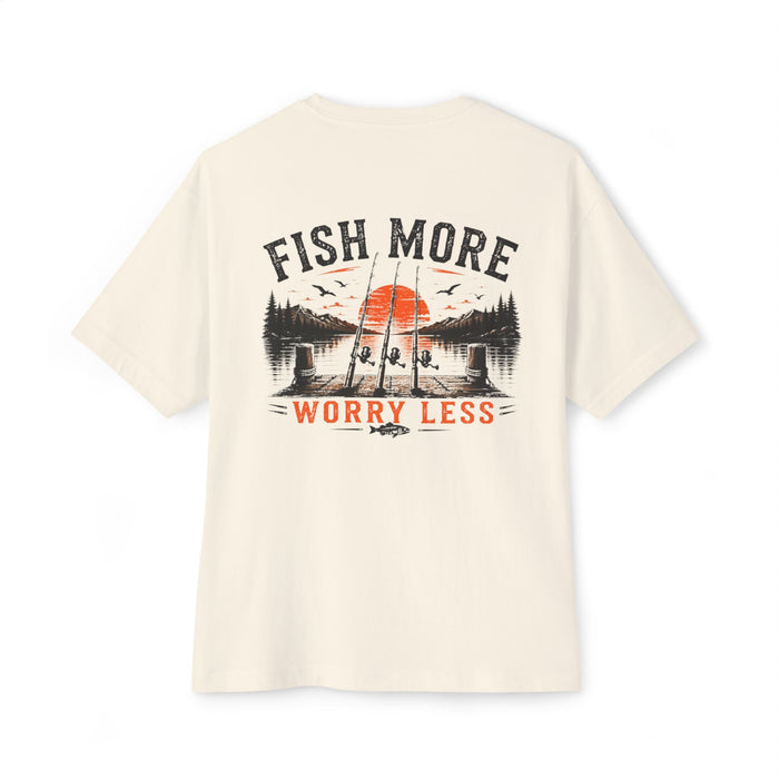 Fishing Graphic Tee — "Fish More Worry Less" Outdoorsy Casual Shirt
