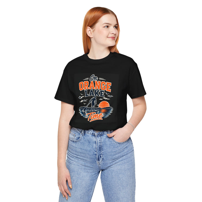 On Orange Lake Time T-Shirt — Retro Fishing Sunset Tee