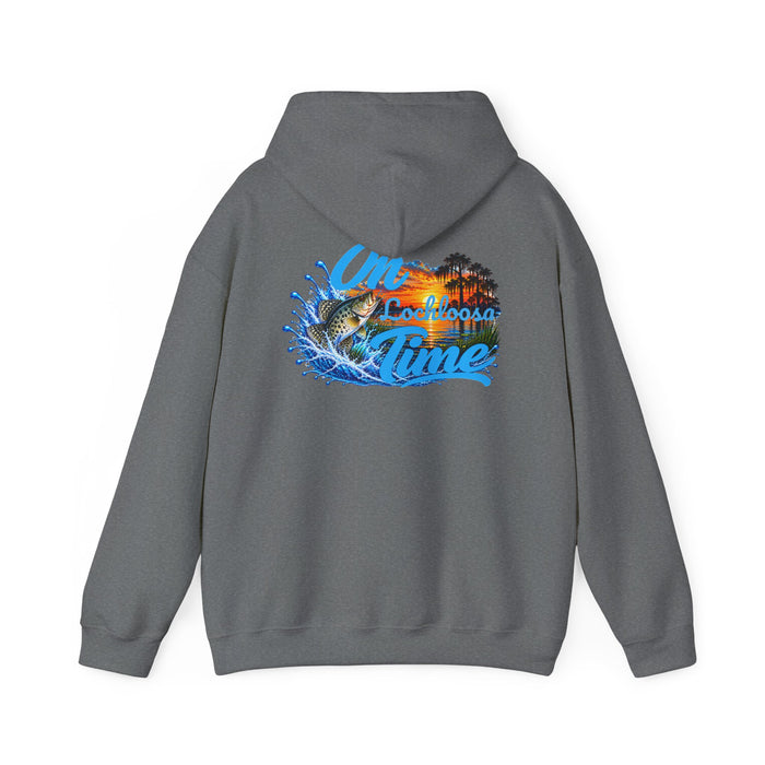 Hoodie — "On [Your Lake] Time" Personalized Sunset Crappie (Back Design)