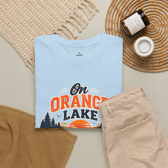 Lake T-Shirt — "On Orange Lake Time" Retro Sunset Fishing Tee