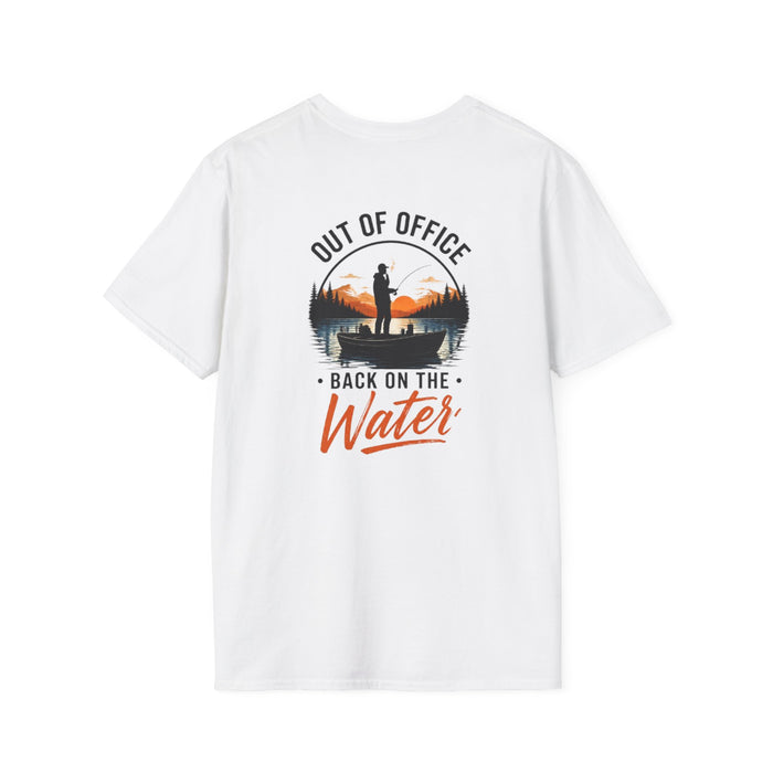 fishing t-shirt out of office — “Out of Office, Back on the Water”