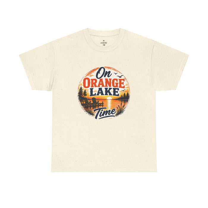 Lake T-Shirt — "On Orange Lake Time" Retro Sunset Tee