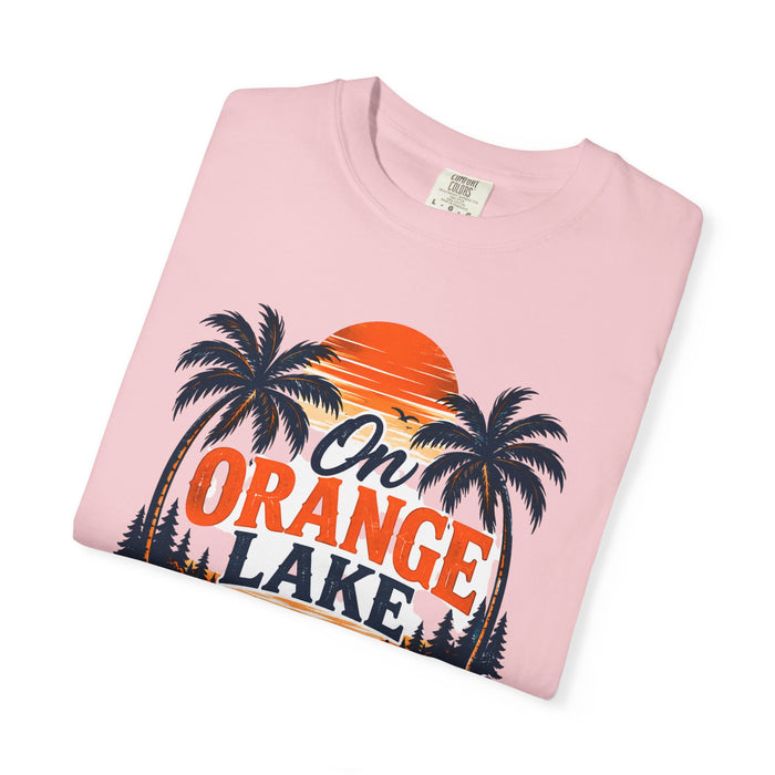 Lake Sunset T-Shirt — "On Orange Lake Time" Palm Tree Retro Tee