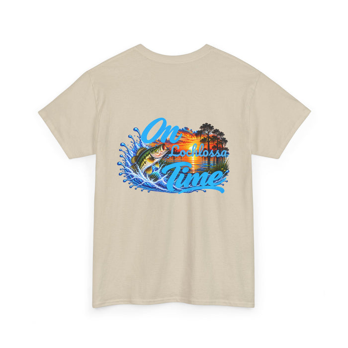 T-Shirt — “On [Your Lake] Time” Personalized Sunset Bass ( Back Design)