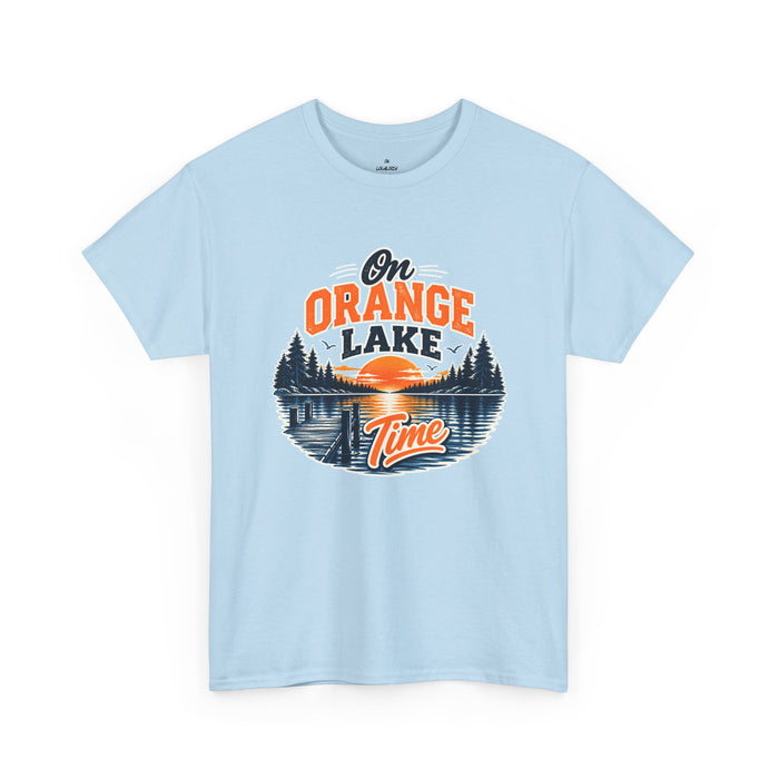 Lake T-Shirt — "On Orange Lake Time" Retro Sunset Fishing Tee