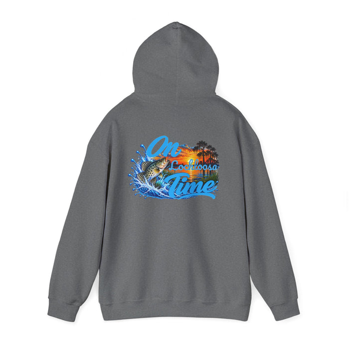 Hoodie — "On [Your Lake] Time" Personalized Sunset Crappie (Back Design)
