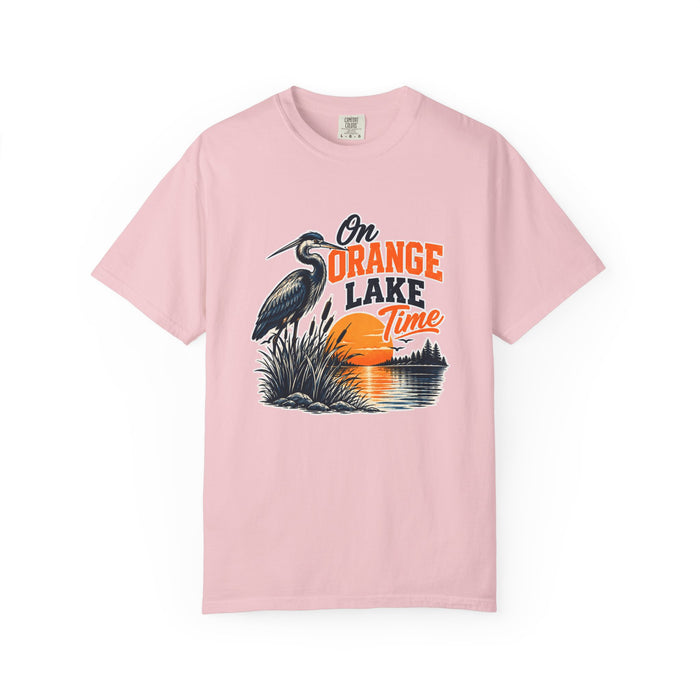 On Orange Lake Time T-Shirt — Vintage Heron Sunset Lake Tee