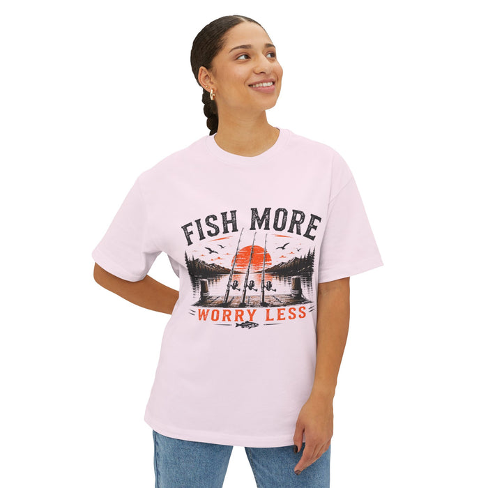 Fishing Graphic Tee — "Fish More Worry Less" Outdoorsy Casual Shirt