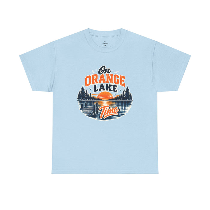 Lake T-Shirt — "On Orange Lake Time" Retro Sunset Fishing Tee