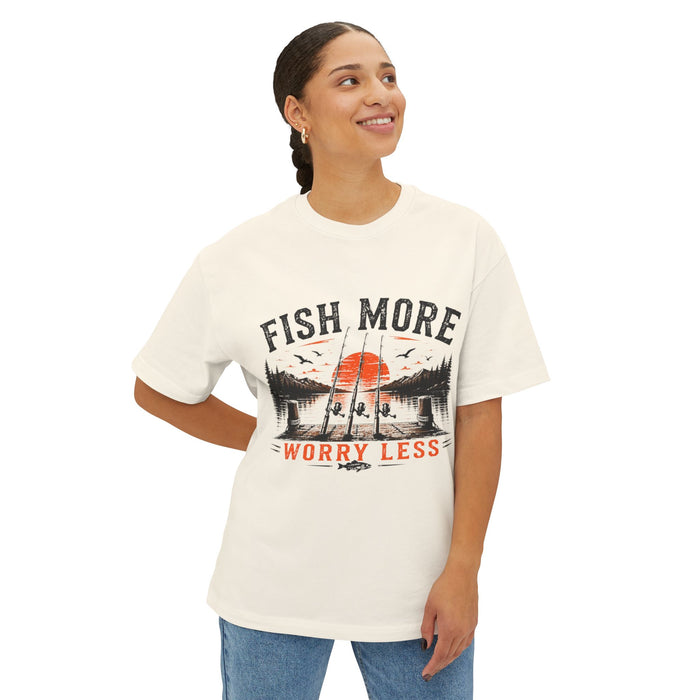Fishing Graphic Tee — "Fish More Worry Less" Outdoorsy Casual Shirt