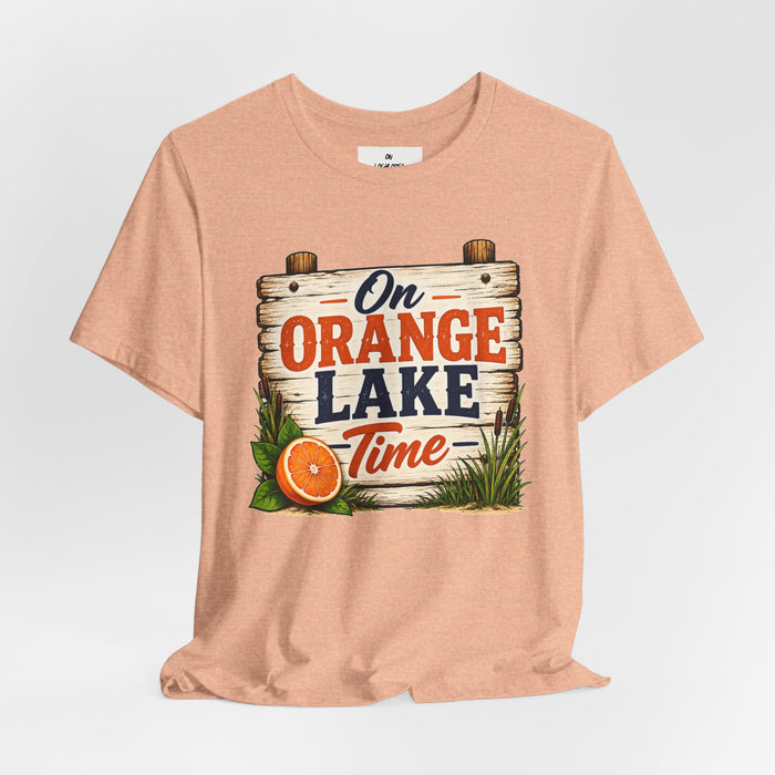 On Orange Lake Time T‑Shirt — Vintage Lakeside Orange Slice Tee