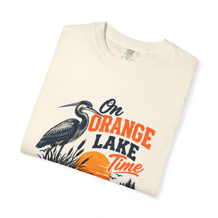 On Orange Lake Time T-Shirt — Vintage Heron Sunset Lake Tee
