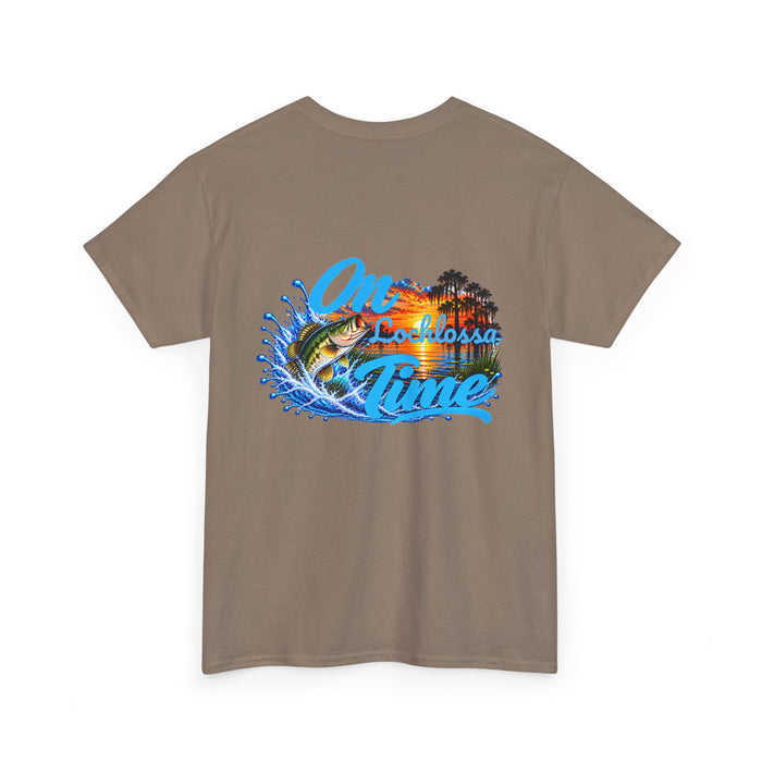 T-Shirt — “On [Your Lake] Time” Personalized Sunset Bass ( Back Design)