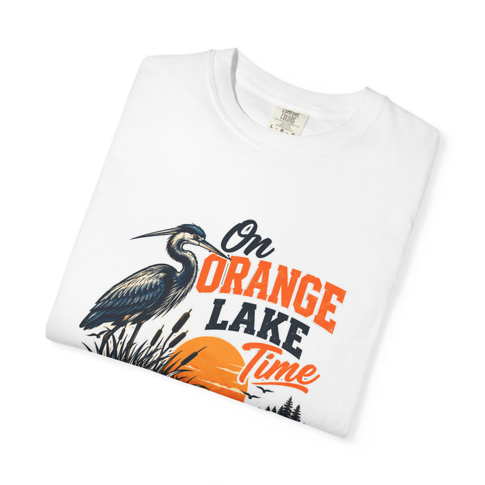 On Orange Lake Time T-Shirt — Vintage Heron Sunset Lake Tee