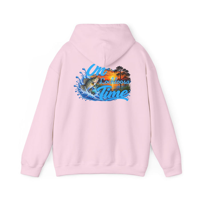 Hoodie — "On [Your Lake] Time" Personalized Sunset Crappie (Back Design)