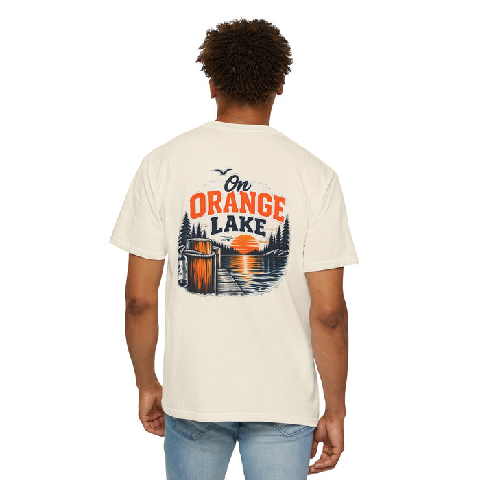 On Orange Lake T-Shirt — Retro Lake Sunset Graphic Tee