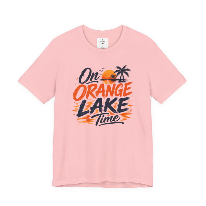 On Orange Lake Time T‑Shirt — Retro Sunset Palm Lake Shirt
