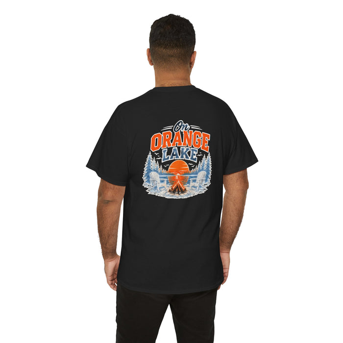 Lakefront Camping T-Shirt — "On Orange Lake" Vintage Sunset Tee