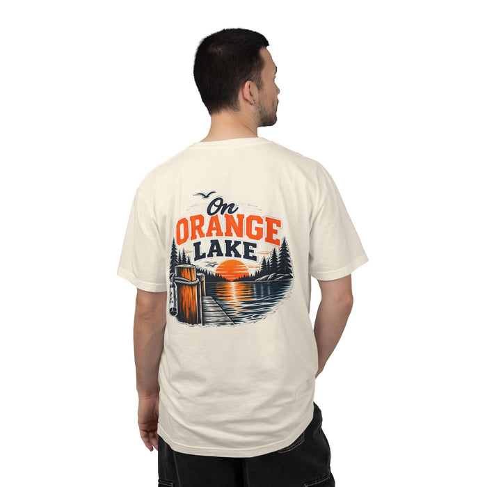 On Orange Lake T-Shirt — Retro Lake Sunset Graphic Tee