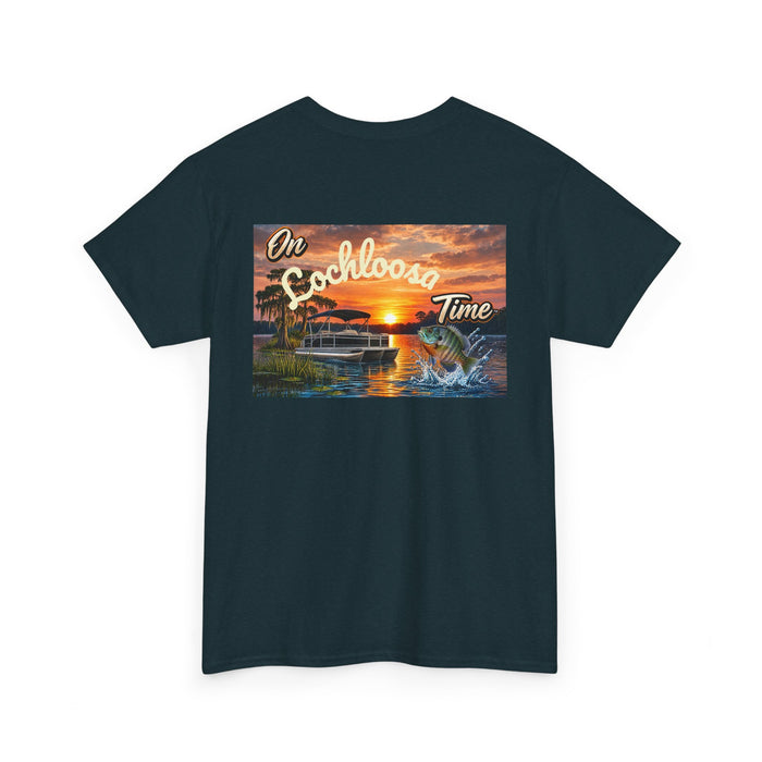 Personalized Sunset Tee — "On [Your Lake] Time" (Bluegill)