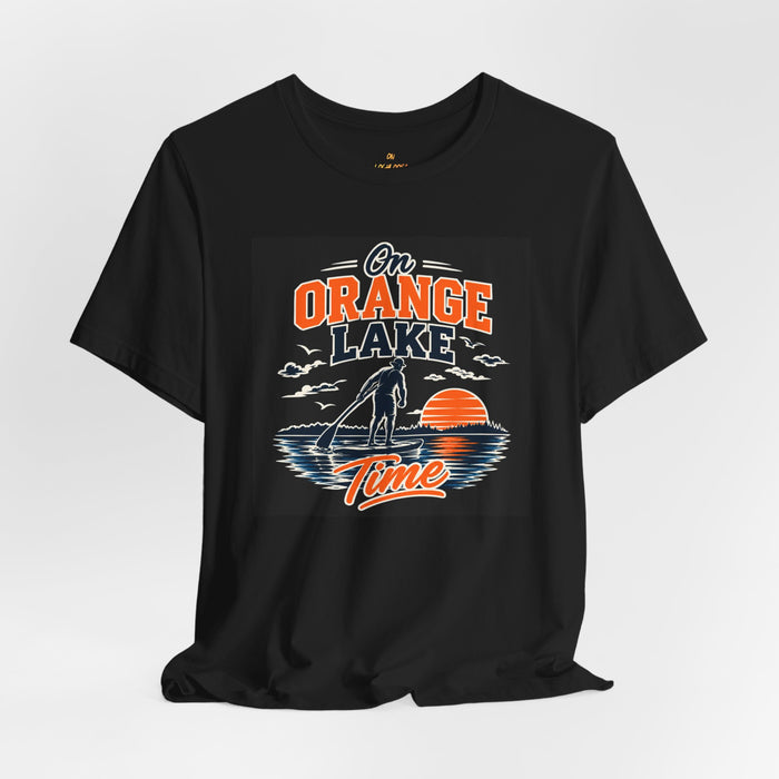 On Orange Lake Time T-Shirt — Retro Fishing Sunset Tee