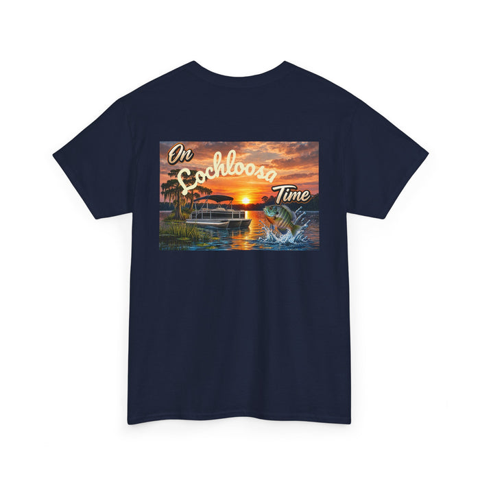 Personalized Sunset Tee — "On [Your Lake] Time" (Bluegill)