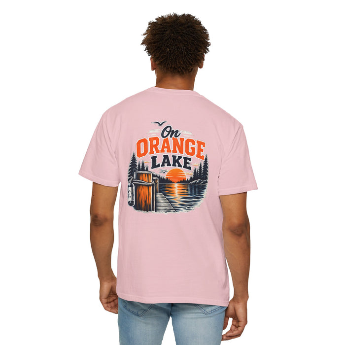 On Orange Lake T-Shirt — Retro Lake Sunset Graphic Tee