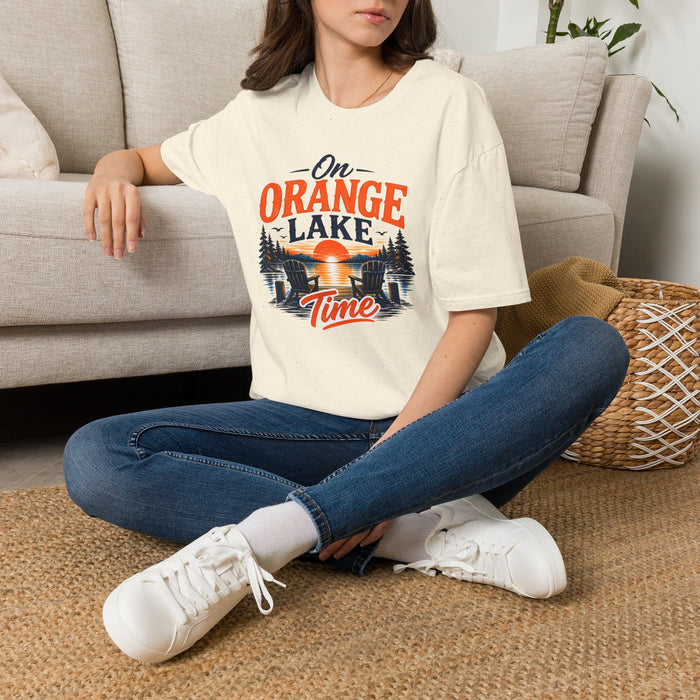 On Orange Lake T-Shirt — Retro Sunset Lake Graphic Tee