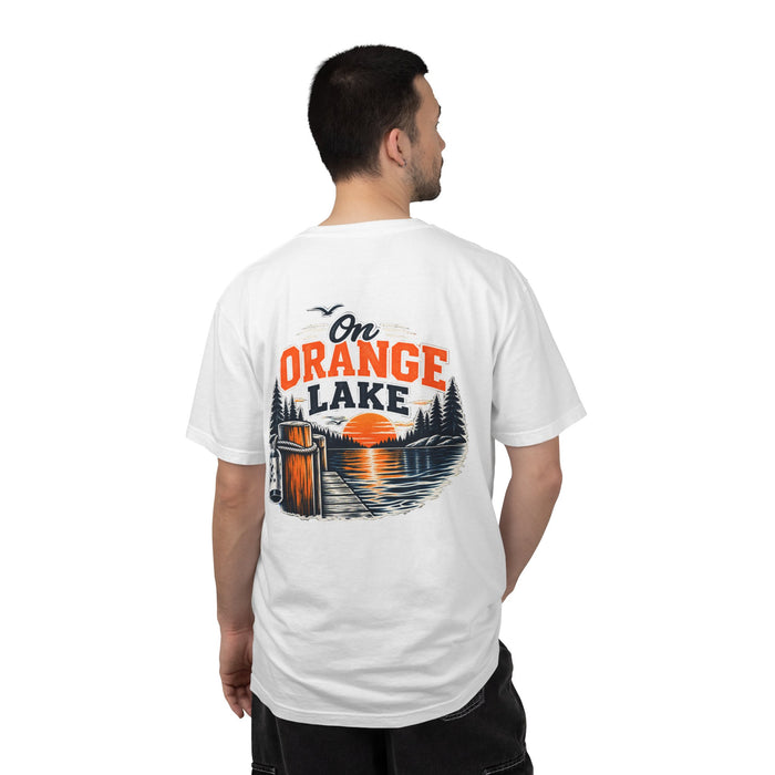 On Orange Lake T-Shirt — Retro Lake Sunset Graphic Tee