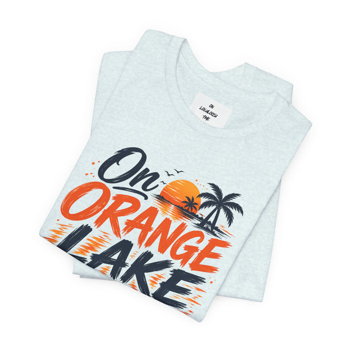 On Orange Lake Time T‑Shirt — Retro Sunset Palm Lake Shirt