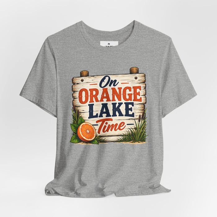 On Orange Lake Time T‑Shirt — Vintage Lakeside Orange Slice Tee