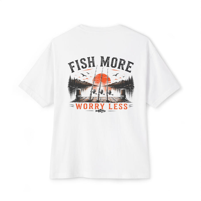 Fishing Graphic Tee — "Fish More Worry Less" Outdoorsy Casual Shirt