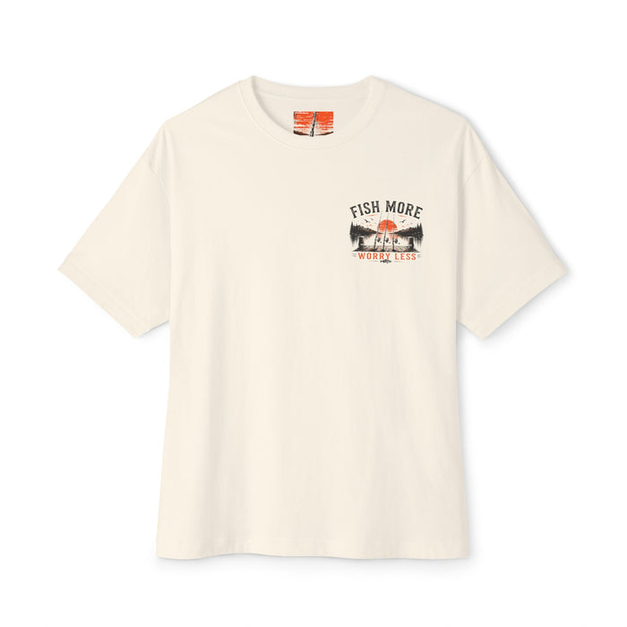 Fishing Graphic Tee — "Fish More Worry Less" Outdoorsy Casual Shirt