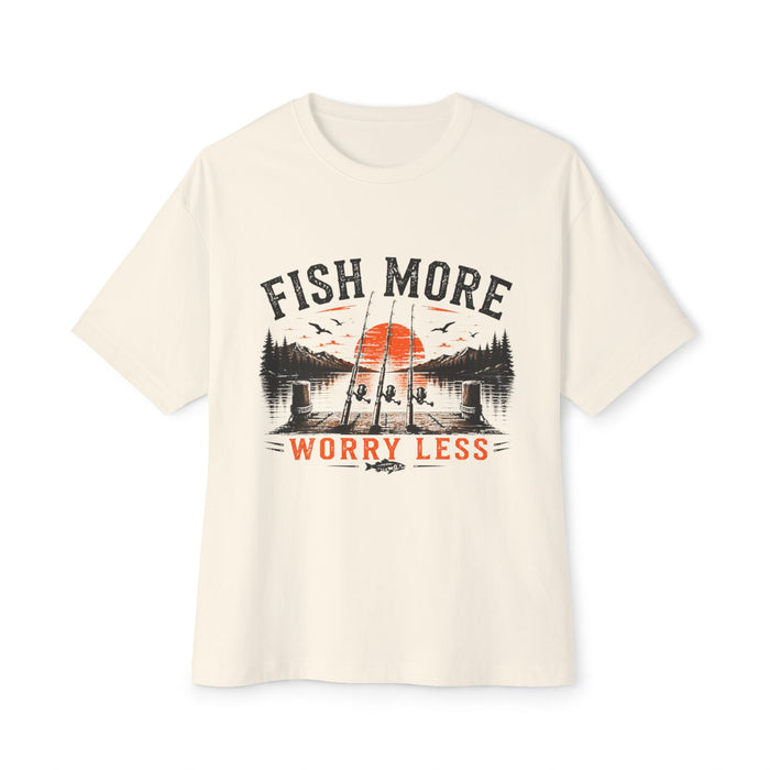 Fishing Graphic Tee — "Fish More Worry Less" Outdoorsy Casual Shirt
